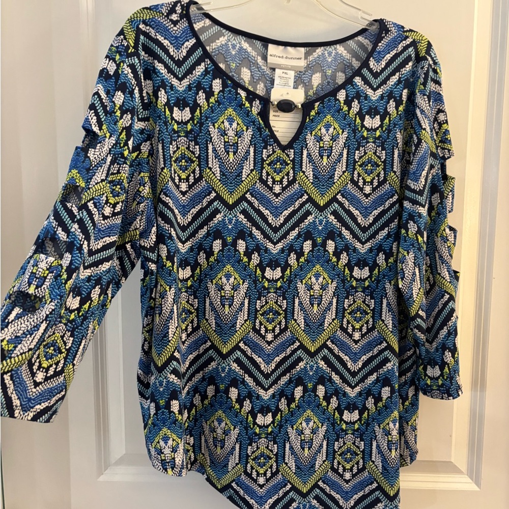 Alfred Dunner Blue Geometric Print Women's Top sz XLP